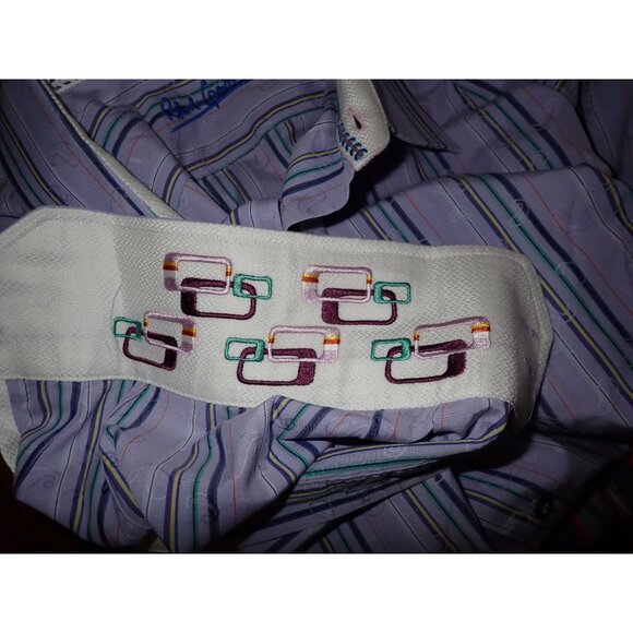 Robert Graham Men XXL Purple Paisley Stripe Flip Cuff Button up Shirt - Picture 8 of 8